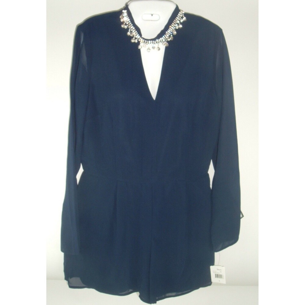 Romper dress Crystal Doll Womens Jrs Rhinestone Trim Navy Blue SZ 5